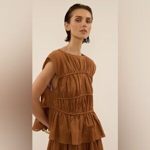 Dissh Flynn Rust Linen Blend Tiered Top